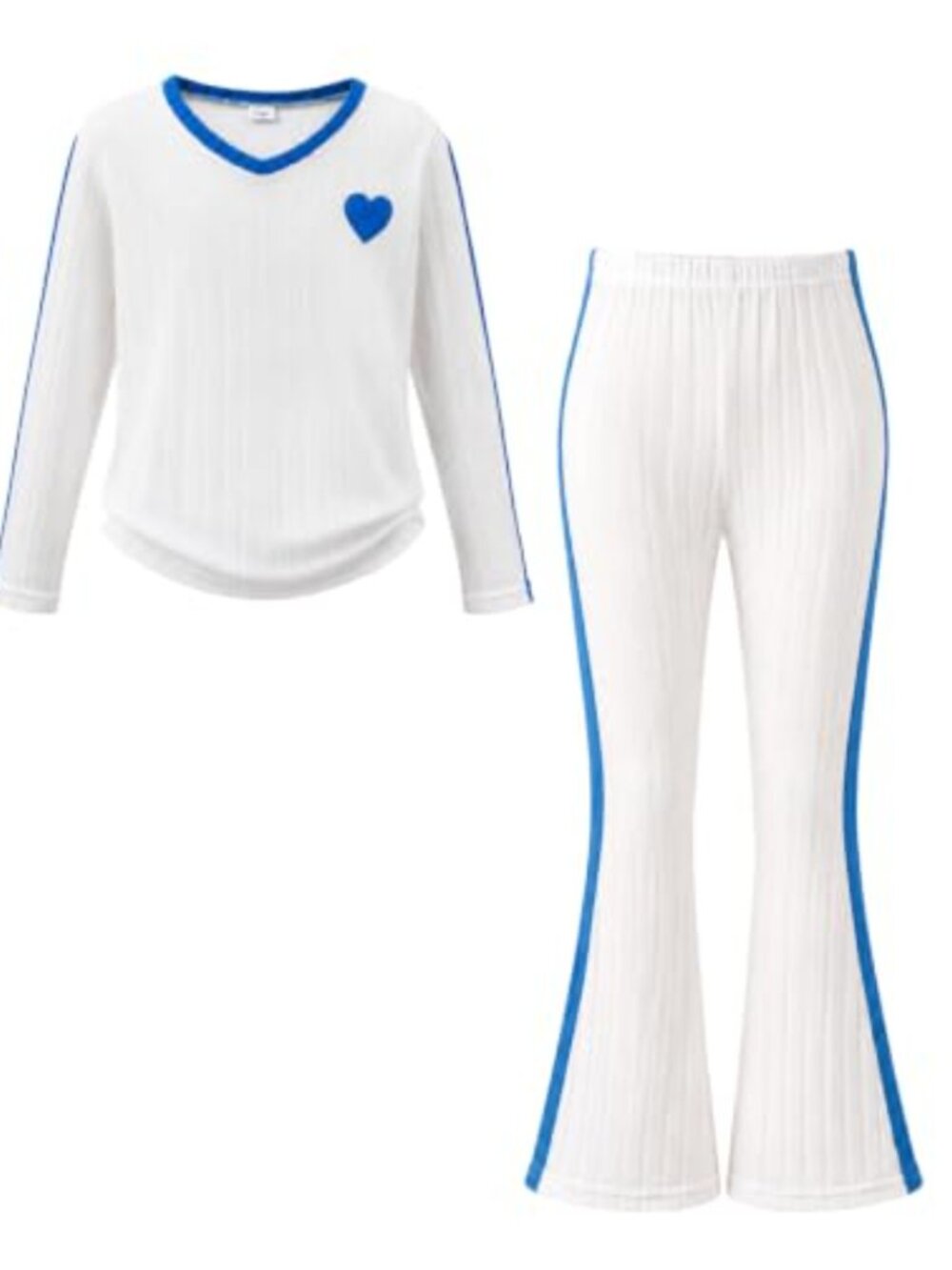 Girls Ribbed Knit Color Block Long Sleeve Top Flare Pants 2 Piece Outfit